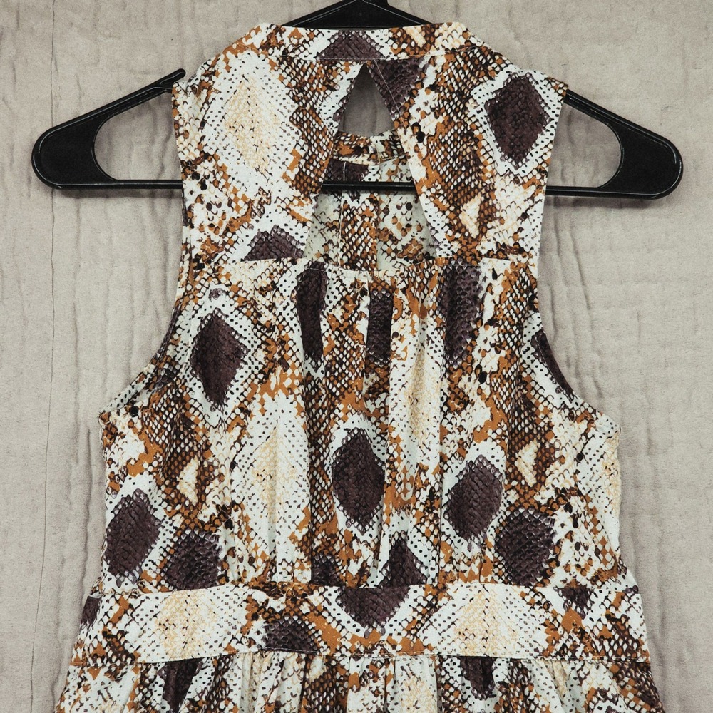 Anthropologie Maeve Maxi Dress 4 Brown Snakeskin Print Tiered Button Front Boho - Picture 11 of 12